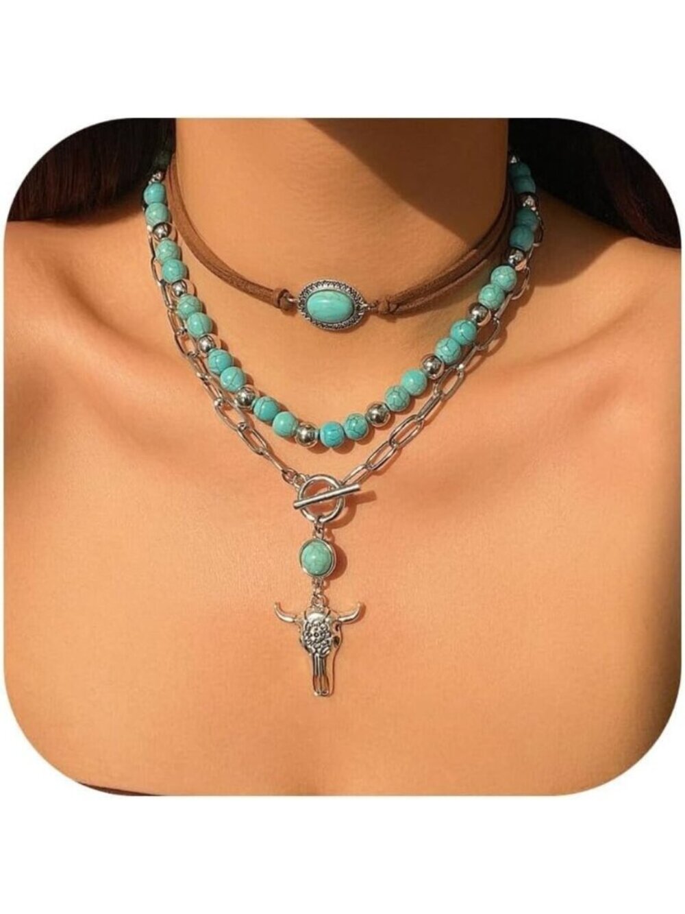 Women's E3-cow Layered Boho Necklaces Cowgirl Jewellery Accessories Outfits